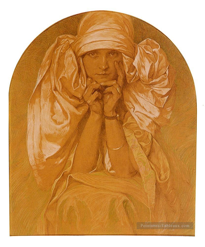 Portrait des Artistes Fille Jaroslava Art Nouveau Tchèque Alphonse Mucha Peintures à l'huile